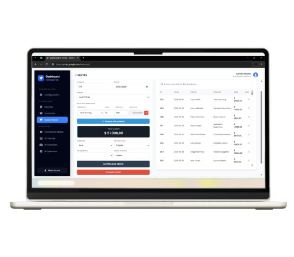 Sistema para registrar ventas desde una app web