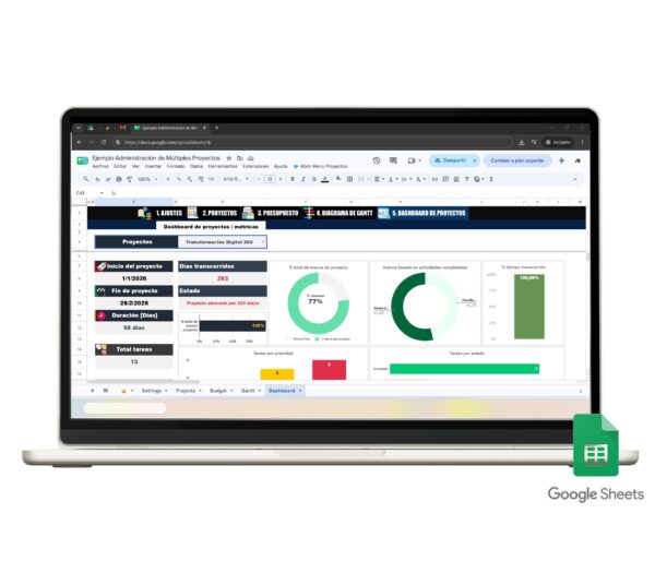 administracion-de-multiples-proyectos-en-google-sheets-dashboard-general-1 Vista general del dashboard principal para administración de múltiples proyectos en Google Sheets