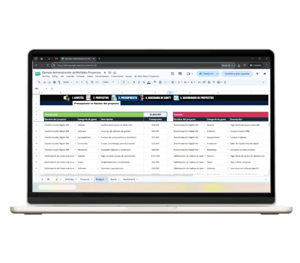 administracion-de-multiples-proyectos-en-google-sheets-presupuesto-gastos-4 Módulo de presupuesto y control de gastos financieros en Google Sheets