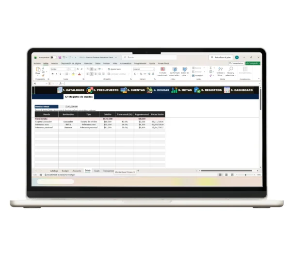 plantilla-finanzas-personales-excel-control-deudas6 Excel para administrar el dinero y ahorrar cada mes